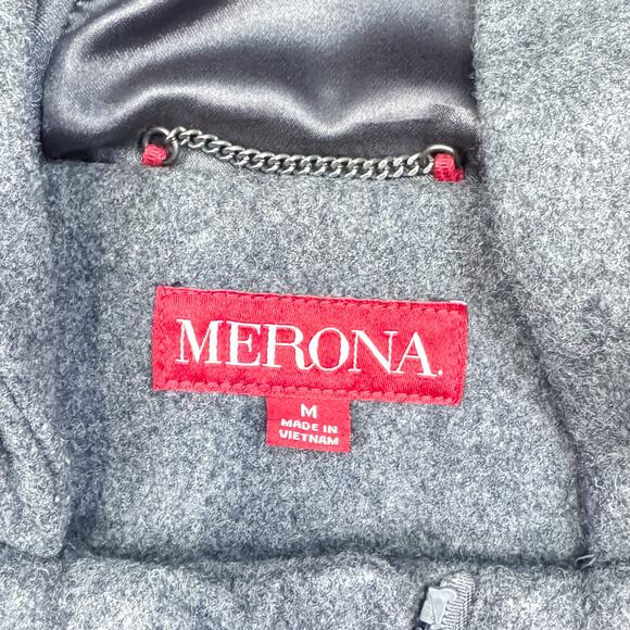 Merona Grey Hooded Peacoat - Women's Medium Wool Blend Toggle Front Jacket - Picture 4 of 5